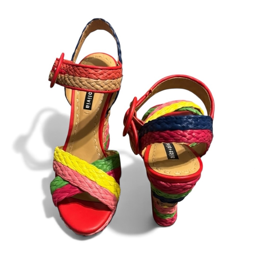 NEW Alice + Olivia Rainbow Espadrilles Raffia Platform Wedge Sandals Shoes 8.5 - Picture 4 of 9